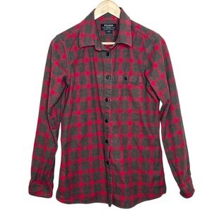 Filson Alaskan Guide Shirt Womens Size M Flannel Red Taupe Checkered Plaid